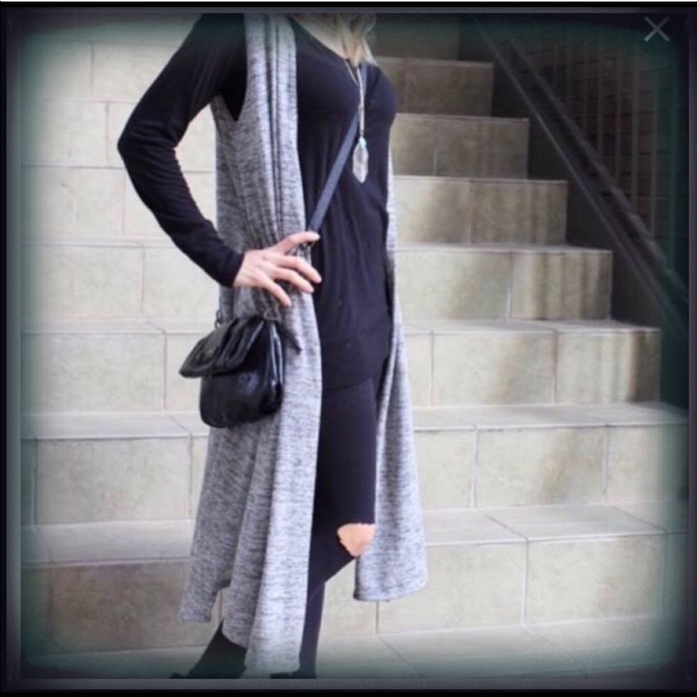 Lularoe • Gray long JOY duster vest sweater XL